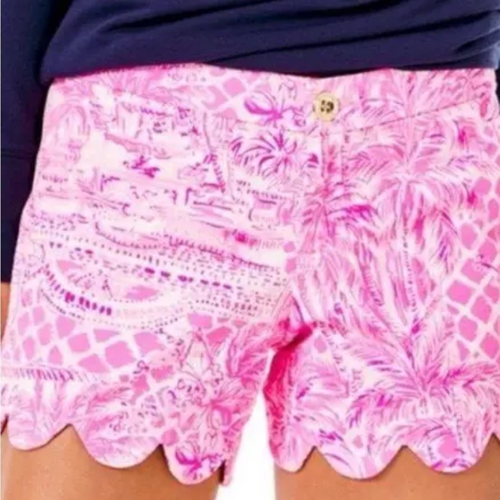 Lilly Pulitzer Buttercup Stretch Shorts Palm Beach Paradise Pink Blossom Size 10 - Picture 4 of 7